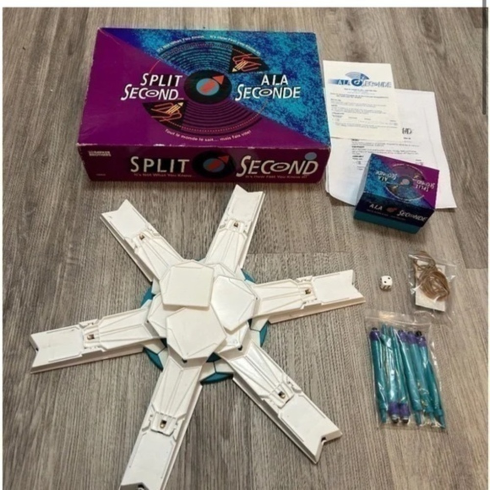 Vintage 1992 SPLIT SECOND Parker Bros fun party game. 3-6 adult players. Hasbro.